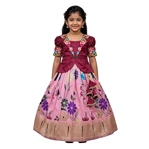 White Button Girls South Indian Pattu Pavadai