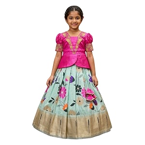 White Button Girls South Indian Pattu Pavadai