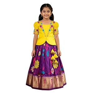 White Button Girls South Indian Pattu Pavadai