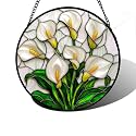 White Calla Lily Bouquet Stained Glass Window Hanging Suncatcher Gifts 6.3"