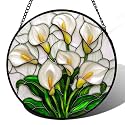 White Calla Lily Bouquet Stained Glass Window Hanging Suncatcher Gifts 15"