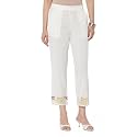 White Cotton Pants with Embroidered Mesh Hemline