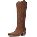 White Cowboy Boots for Women - Wide Calf Rhinestone Cowgirl Boots, Women Knee High Western Boots, Glitter Sparkly Ladies Tall Boots with Classic Embroidery and Side Zipper, Retro Classic Country Boots Pull On for Ladies