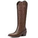 White Cowboy Boots for Women - Wide Calf Rhinestone Cowgirl Boots, Women Knee High Western Boots, Glitter Sparkly Ladies Tall Boots with Classic Embroidery and Side Zipper, Retro Classic Country Boots Pull On for Ladies