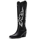 White Cowboy Boots for Women - Wide Calf Rhinestone Cowgirl Boots, Women Knee High Western Boots, Glitter Sparkly Ladies Tall Boots with Classic Embroidery and Side Zipper, Retro Classic Country Boots Pull On for Ladies