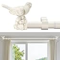 White Curtain Rod 36 to 72 Inches Curtain Rods for Windows Adjustable Heavy Duty Drapery Rod with Bird Finials for Kitchen Window Living Room