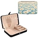 White Daisies Jewelry Box Portable PU Leather Travel Jewelry Organize for Women Jewelry Storage Display Holder for Ring, Necklace, Earring