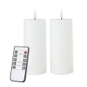 volnyus White Flameless Candles Set of 2 (2.2x5 Inch) Flickering LED Wax Candles Battery Operated with Remote Control Timers for Fireplace Bedroom Livingroom Party Dimmable Pillars Flat top