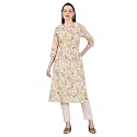 White Floral Printed Pure Cotton Straight Kurta