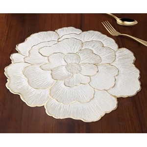 white flower pvc placemat for center table pearl white amp gold