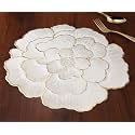 White Flower PVC Placemat for Center Table, Pearl White &amp; Gold