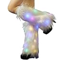 White Fur Leg Warmers Light Up Furry Leg Warmers 70s 80s Dance Hosiery Fluffy LED Long Boots Cover Sexy Carnival Costume Rave Accessories for Women Winter