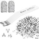White Glazier Point Driver Tool with 200 Glazing Points &amp; 2 Finger Cots - for Framing Glass, Pictures, Cross Stitch - Rust-Resistant Iron/Zinc Push Points, Easy-Grip Handle