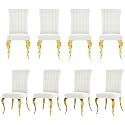 White and Gold Boucle Upholstered Dining Chairs Set of 8