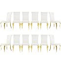 White and Gold Boucle Upholstered Dining Chairs Set of 12