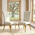 White and Gold Boucle Upholstered Dining Chairs Set of 2