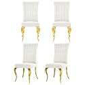 White and Gold Boucle Upholstered Dining Chairs Set of 4