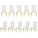 White and Gold Boucle Upholstered Dining Chairs Set of 10