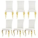 White and Gold Boucle Upholstered Dining Chairs Set of 6