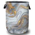 White Gold Marble Laundry Basket, Laundry Hamper Collapsible Oxford Cloth with Handle Clothes Storage Bin for Bathroom Laundry Room Bedroom 15.7 X 20 Inch