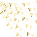 White and Gold Party Decorations Gold Beige White Fabric Triangle Pennant Banner Flag Bunting Garland for Graduation Wedding Birthday Bridal Shower Anniversary Engagement Baptism Party Supplies