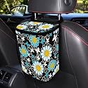 White Green Daisy Flower Print Car Trash Can with Lid Car Accessories for Men Women Trash Bin Hanging Back of Seat Collapsible Leak Proof Multipurpose Vehicle Garbage Can