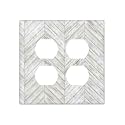 White/Grey Herringbone Wood Wooden 2 Gang 2 Duplex Combination Light Switch Cover Decorative Combo Dual Device Receptacle Switch Face Wall Plate