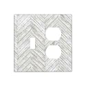 White/Grey Herringbone Wood Wooden 2 Gang 1 Toggle/Duplex Combo Outlet Light Switch Cover Wall Plate Combination Receptacle Faceplate Decorative Switchplate