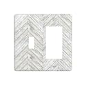 White/Grey Herringbone Wood Wooden 2 Gang Single Toggle/Rocker Combination Light Switch Cover Decorative Combo Switch Wall Plate Cover Electrical Faceplate Room Decor