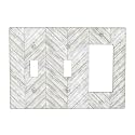 White/Grey Herringbone Wood Wooden 3 Gang 2 Toggle 1 Decorator/GFCI Combination Light Switch Cover Decorative Triple Combo Switch Face Wall Plate Room Decor