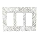 White/Grey Herringbone Wood Wooden 3 Gang Triple Rocker/Decorator Light Switch Wall Plate Cover Decorative GFCI Electrical Faceplate Switchplate Dimmer