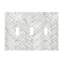 White/Grey Herringbone Wood Wooden 3 Gang Electrical Outlet Light Switch Cover Decorative Triple Toggle Wall Plate Electric Faceplate Switch Face Plate