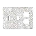 White/Grey Herringbone Wood Wooden 3 Gang Combination 2 Toggle 1 Duplex Receptacle Outlet Covers Light Switch Cover Combo Wallplate Decorative Faceplate