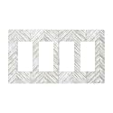 White/Grey Herringbone Wood Wooden 4 Gang Quad Rocker/GFCI/Decorator Light Switch Cover Plate Decorative Electric Quadruple Faceplate Switchplate Screwless