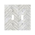 White/Grey Herringbone Wood Wooden Decorative 2 Gang Double Toggle Outlet Light Switch Cover, Two Gang Toggle Wall Plate Electrical Faceplate Dual Device Switchplate