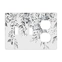 White/Grey Sage Eucalyptus Leaves 3 Gang Combination 2 Toggle 1 Duplex Receptacle Outlet Covers Light Switch Cover Combo Wallplate Decorative Faceplate