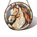 White Horse Stained Glass Window Hanging Suncatcher Animal Gifts 9.8"