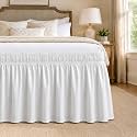 White Jacquard Bed Skirt King 15" Drop, Elastic Wrap Around Bedskirt