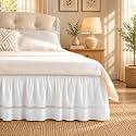 White Jacquard Bed Skirt Queen 15" Drop, Elastic Wrap Around Bedskirt