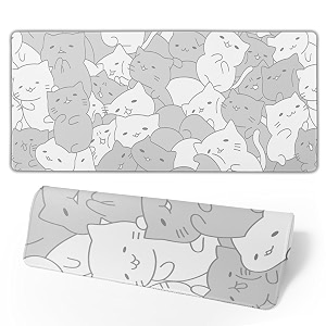 White Kawaii Cats E-Sport Mouse Pad Large