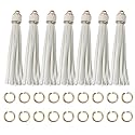 4.3''White Leather Tassels 12Pcs with Gold Caps for Keychains