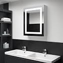 White LED Bathroom Mirror Cabinet, 19.7x5.1x27.6 Inch Wall Mounted Storage, Moisture-Resistant Wood MDF, Cool White Lighting, Modern Rectangular Design