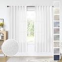 White Linen Curtains 63 Inch Length for Living Room 2 Panels Back Tab Pocket Modern Farmhouse Semi Sheer Light Filtering Curtain Drapes for Kitchen Dining Room Bathroom, 50x63 Inches Long