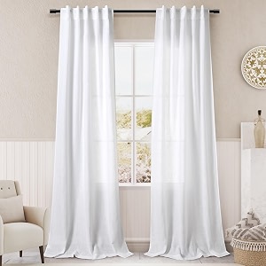 White Linen Curtains38x84 inches Long for Living