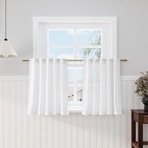 White Linen Kitchen Curtains 30 Inches Long