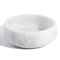 White Marble Dog Bowls, Non-Slip Dog Food Water Bowl Small, Heavy Duty Pet Bowl for Cats and Medium Dogs, Weighted African Natural Marble, Holds 4 Cups(5lbs)