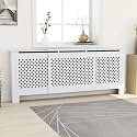 White MDF Radiator Cover Cabinet 80.7" Modern Slatted Design Shelf for Living Room Decor Durable Sturdy Furniture