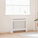 White MDF Radiator Cover Heating Cabinet 44.1 Inch, 4-Piece Decorative Shelf with Modern Slatted Design for Living Room, Safety Shield for Hot Surfaces, Easy Assembly Storage