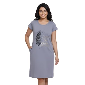 White Moon Cotton Printed Nighty for Womens