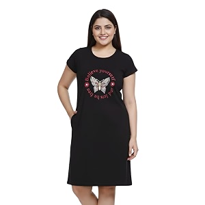 White Moon Cotton Printed Nighty for Womens